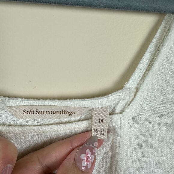 Soft Surroundings Linen Blend Cold Shoulder Tunic Womens 1X Resort Relaxed Boxy - Picture 4 of 8